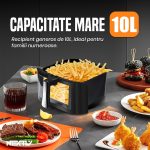 Set Friteuza cu aer cald 1400W si spatula-cleste NEXTLY, control touch, capacitate 10L, interior iluminat, geam, 7 functii presetate pentru preparate, temperatura reglabila 80-210°C, timp reglabil, afisaj digital, negru - imagine 2