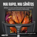 Set Friteuza cu aer cald 1400W si spatula-cleste NEXTLY, control touch, capacitate 10L, interior iluminat, geam, 7 functii presetate pentru preparate, temperatura reglabila 80-210°C, timp reglabil, afisaj digital, negru - imagine 4
