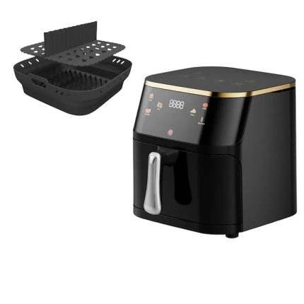 Set Friteuza cu aer cald 1400W si forma de silicon NEXTLY, control touch, capacitate 10L, interior iluminat, geam, 7 functii presetate pentru preparate, temperatura reglabila 80-210°C, timp reglabil, afisaj digital, negru