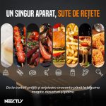 Set Friteuza cu aer cald 1400W si spatula-cleste NEXTLY, control touch, capacitate 10L, interior iluminat, geam, 7 functii presetate pentru preparate, temperatura reglabila 80-210°C, timp reglabil, afisaj digital, negru - imagine 10