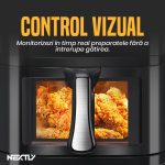 Set Friteuza cu aer cald 1400W si spatula-cleste NEXTLY, control touch, capacitate 10L, interior iluminat, geam, 7 functii presetate pentru preparate, temperatura reglabila 80-210°C, timp reglabil, afisaj digital, negru - imagine 7