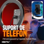 Lampa circulara Ring Light LED RGBW NEXTLY, lumina calda/rece/neutra/RGB, multiple moduri de iluminare RGB, 12 trepte de intensitate, suport telefon, telecomanda pe fir, alimentare USB, trepied 210cm, diametru 35cm - imagine 7