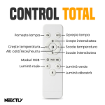 Set Lampa circulara Ring Light LED RGBW + telecomanda selfie NEXTLY, lumina calda/rece/neutra/RGB, multiple moduri de iluminare RGB, intensitate/temperatura reglabila, 3 suporturi telefon, telecomanda, 2xUSB, alimentare cablu, trepied 210cm, diametru 45cm - imagine 10