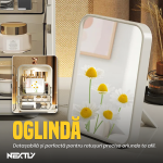 Organizator de cosmetice cu oglinda si lumina LED NEXTLY, compartimentata, spatioasa, usa magnetica transparenta, incarcare USB, 25.5x20x36cm, alb - imagine 5