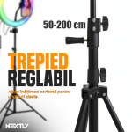Lampa circulara Ring Light LED RGBW NEXTLY, lumina calda/rece/neutra/RGB, multiple moduri de iluminare RGB, 12 trepte de intensitate, suport telefon, telecomanda pe fir, alimentare USB, trepied 210cm, diametru 35cm - imagine 6