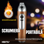 Scrumiera portabila auto/spatii inchise cu bricheta NEXTLY, pentru tigari, 3 capete, fara scrum, grile de aerisire pentru eliminarea si filtrarea fumului, incarcare USB, maro - imagine 2