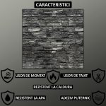 Set 100 x tapet autoadeziv 3D NEXTLY, pentru perete sau tavan, waterproof, ajustabil, suprafata acoperire 53 mp, 70x77 cm, design caramida, gri-negru, cod 23 - imagine 3