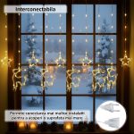 Instalatie de Craciun tip perdea NEXTLY, interconectabila, lumini LED Alb Cald, 8 jocuri de lumini, 3 metri latime, pentru interior/usa/geam/perete, telecomanda pe fir, conectare la priza, stele si reni, alb cald - imagine 5