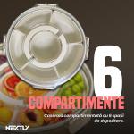 Caserola compartimentata NEXTLY, 6 compartimente, bol exterior, capac etans transparent, curatare usoara, diametru 26cm, rotunda, alb - imagine 3