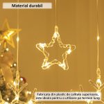 Instalatie de Craciun tip perdea NEXTLY, interconectabila, lumini LED Alb Cald, 8 jocuri de lumini, 3 metri latime, pentru interior/usa/geam/perete, telecomanda pe fir, conectare la priza, stele si reni, alb cald - imagine 6