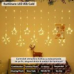Instalatie de Craciun tip perdea NEXTLY, interconectabila, lumini LED Alb Cald, 8 jocuri de lumini, 3 metri latime, pentru interior/usa/geam/perete, telecomanda pe fir, conectare la priza, stele si fulgi, alb cald - imagine 3