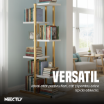 Suport pentru ghivece NEXTLY, stand pentru flori, plante si alte obiecte, 6 rafturi, interior/exterior, stabil, lemn si metal, 60x20x113cm, alb-auriu - imagine 4