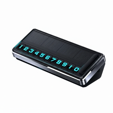 Suport numar telefon auto NEXTLY, iluminare LED si incarcare solara, fixare dublu adeziv, cifre detasabile, banda de blocare cifre, negru