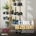 Suport pentru ghivece NEXTLY, stand pentru flori, plante si alte obiecte, 6 rafturi, interior/exterior, stabil, lemn si metal, 60x20x113cm, alb-auriu - imagine 6