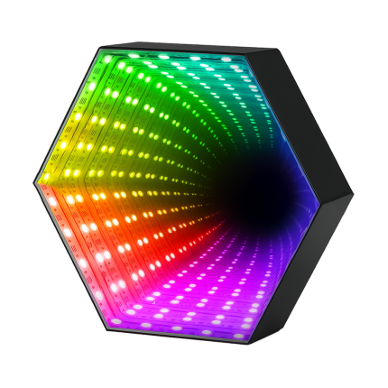 Lampa RGB Hexagonala NEXTLY, tip oglinda infinita, Efect de iluminare 3D, sincronizare muzicala, moduri multiple, telecomanda inclusa, negru