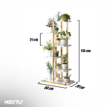 Suport pentru ghivece NEXTLY, stand pentru flori, plante si alte obiecte, 6 rafturi, interior/exterior, stabil, lemn si metal, 60x20x113cm, alb-auriu - imagine 8