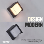 Aplica de perete NEXTLY, LED, lumina calda, pentru exterior si interior, design modern, corp aluminiu, nx5, negru - imagine 6
