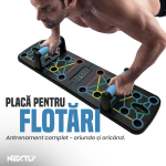 Placa fitness flotari NEXTLY, pliabila, manere ergonomice, sistem ghidaj pe culori umeri/piept/spate/triceps, portabila, 63.5x17.8cm, multicolora - imagine 2