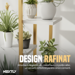 Suport pentru ghivece NEXTLY, stand pentru flori, plante si alte obiecte, 6 rafturi, interior/exterior, stabil, lemn si metal, 60x20x113cm, alb-auriu - imagine 3