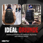 Rucsac multifunctional extensibil NEXTLY, multiple compartimente, compartiment adidasi, port USB si mufa Jack, material calitativ, respirabil, atasare pe troler, maner, 51x32x15cm, negru - imagine 8