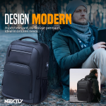 Rucsac multifunctional NEXTLY, multiple compartimente, impermeabil, port USB, material calitativ, respirabil, atasare pe troler, maner, 50x35x10cm, negru - imagine 9