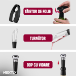 Set tirbuson electric NEXTLY, stand de incarcare si organizare, taietor de folie, aerator si dop cu vidare incluse, negru - imagine 5