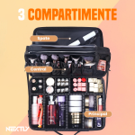Geanta de cosmetice portabila NEXTLY, 2 deschideri, multiple compartimente, design modular, capacitate mare, impermeabila, maner, curea reglabila, atasare pe troler, 44x33x14cm - XL, negru - imagine 3