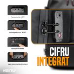 Rucsac extensibil cu vacuum si cifru NEXTLY, multiple compartimente, calitate premium, impermeabil, 49x32x15cm, negru - imagine 5