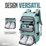 Rucsac multifunctional NEXTLY, tip geanta de mana, multiple compartimente, compartiment incaltaminte, impermeabil, port USB, atasare pe troler, manere, 46x30x16cm, negru - imagine 3