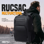 Rucsac multifunctional NEXTLY, multiple compartimente, impermeabil, port USB, material calitativ, respirabil, atasare pe troler, maner, 50x35x10cm, negru - imagine 2
