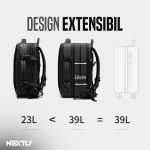 Rucsac multifunctional extensibil NEXTLY, tip bagaj de mana, multiple compartimente, impermeabil, material calitativ, respirabil, atasare pe troler, 2 manere, 50x33x15cm, negru - imagine 4