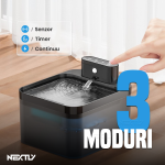 Dispenser automat de apa pentru caini/pisici NEXTLY, 3 moduri de functionare - senzor de miscare/temporizator/continuu, sistem de filtrare triplu, 2.2l, 18.5x16x11cm, negru - imagine 3