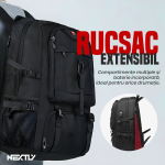 Rucsac multifunctional extensibil NEXTLY, multiple compartimente, compartiment adidasi, port USB si mufa Jack, material calitativ, respirabil, atasare pe troler, maner, 51x32x15cm, negru - imagine 2