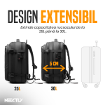Rucsac extensibil cu vacuum si cifru NEXTLY, multiple compartimente, calitate premium, impermeabil, 49x32x15cm, negru - imagine 4