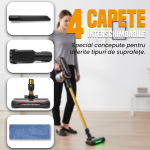 Aspirator vertical cu functie de mop si auto NEXTLY, lumina LED, 4 capete interschimbabile, afisaj digital, indicator baterie, 3 trepte de viteza, negru - imagine 6