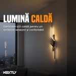 Aplica de perete NEXTLY, pentru interior, LED, lumina calda, design modern, 2 surse de iluminare, montaj vertical/orizontal, aluminiu-silicon, 60x16cm, negru - imagine 3