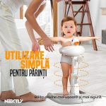 Suport reglabil copii pentru baie NEXTLY, stand de dus pentru mentinerea copilului in pozitie verticala, brate extensibile, utilizare fato-verso, baza stabila, covoras si scaunel anti-alunecare, inaltime ajustabila 50-63cm, alb-gri - imagine 6