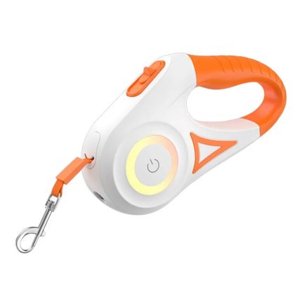 Lesa retractabila cu lumina LED NEXTLY, 5m lungime, 3 moduri de iluminare, Touch Control, sistem de blocare, maner confortabil, material calitativ, portocaliu-alb