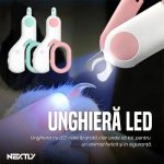 Cleste unghii cu LED pentru pisici/caini mici NEXTLY, 2 trepte de iluminare, maner ergonomic, lame curbate, functionare cu baterie, ABS si otel inoxidabil, 10.5x6.2cm, alb-albastru - imagine 2