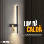 Aplica de perete NEXTLY, 2 surse de iluminare, 45 LED, lumina calda, bara verticala LED, spot reglabil tip cilindru, buton on/off pentru fiecare sursa, 50x16x9 cm, negru - imagine 3