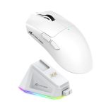 Mouse de Gaming Wireless x11 Bluetooth 800-22000 DPI NEXTLY, Statie de Incarcare Wireless cu Iluminare RGB, Shark Attack, LightWeight 62g, 125-1000Hz, PAW3311, USB/BT/Wireless, 400IPS, butoane programabile, Android, Win, MacOS, universal, Alb