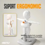 Suport reglabil copii pentru baie NEXTLY, stand de dus pentru mentinerea copilului in pozitie verticala, brate extensibile, utilizare fato-verso, baza stabila, covoras si scaunel anti-alunecare, inaltime ajustabila 50-63cm, alb-gri - imagine 3