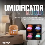 Difuzor de aromaterapie NEXTLY, design modern cu grilaj, imitatie lemn, buton touch, iluminare LED RGB 7 culori, 130ml, ultra-silentios, bej deschis - imagine 2
