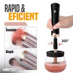 Aparat electric pentru spalat pensule de machiaj NEXTLY, curatare rapida 5-10 secunde, compatibilitate universala, 8 adaptoare diferite marimi, sistem rotativ 360°, functionare cu baterii, negru - imagine 5