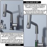 Baterie pentru chiuveta NEXTLY, pentru bucatarie si baie, cap extensibil si retractabil, 3 moduri de jet - aerat/sub presiune/tip cascada, afisaj LED cu iluminare temperatura, rotire la 360°, ajustabil pe inaltime, negru mat - imagine 7