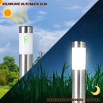 Lampa solara de exterior cu tarus NEXTLY, pentru gradina, decorativa, lumina calda/rece, senzor de lumina, waterproof, cilindrica, argintiu-alb - imagine 4