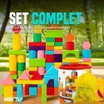 Set joaca constructii NEXTLY, 100 de piese colorate din lemn, diferite forme si marimi, vopsea ecologica si non-toxica, 3+ ani, multicolor - imagine 3