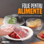 Set 100 pungi alimentare cu elastic NEXTLY, rezistenta la temperaturi intre -60°C si 110°C, material sigur PE, 30cm diametru, transparent - imagine 2