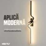 Aplica de perete NEXTLY, pentru interior, LED, lumina calda, 2 surse de iluminare, montaj vertical/orizontal, design modern, aluminiu-silicon, 61.5x12cm, negru - imagine 2