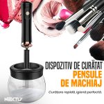 Aparat electric pentru spalat pensule de machiaj NEXTLY, curatare rapida 5-10 secunde, compatibilitate universala, 8 adaptoare diferite marimi, sistem rotativ 360°, functionare cu baterii, negru - imagine 2